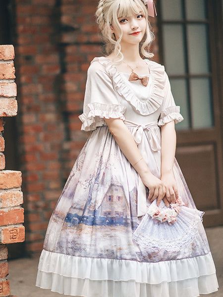 Paintings Dress Original Lolita Dress Short-sleeve Japan Style Princess Dress AGD285