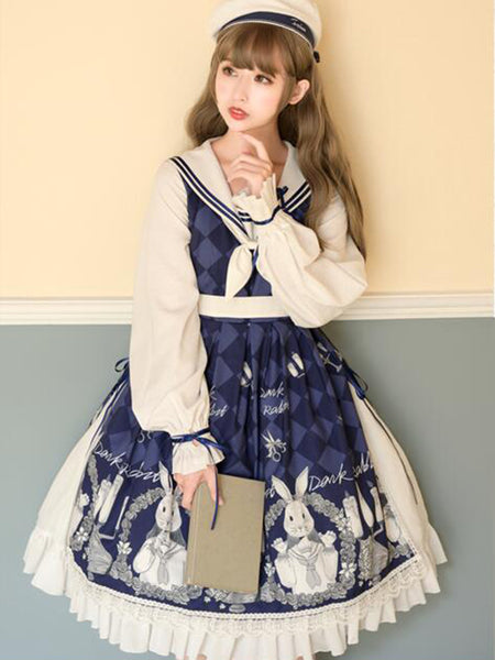Original Miss Rabbit Printed Long Sleeves Lolita Dress AGD290