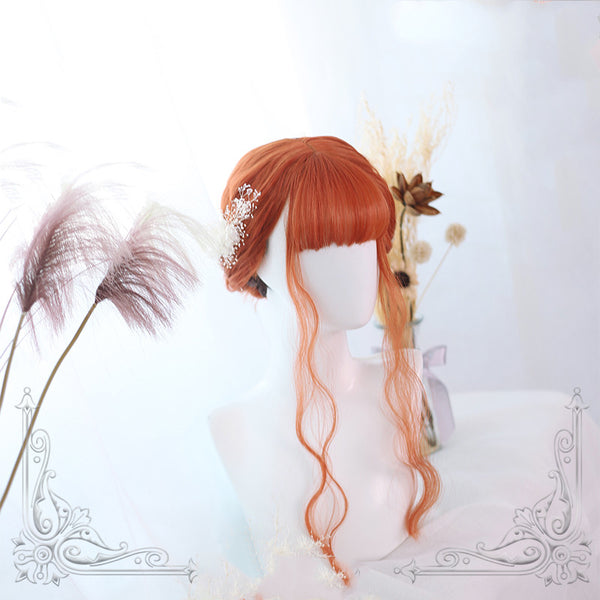 Orange Air Bangs Egg Roll Long Curly Synthetic Lolita Wig ALICE0048