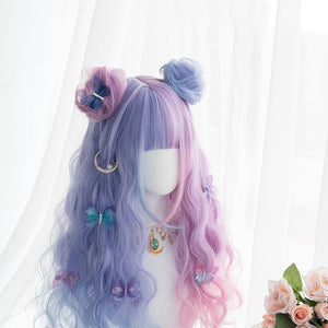 Bunny Bonnie Half Pink and Half Purple Long Wavy Synthetic Wig  ALICE0016
