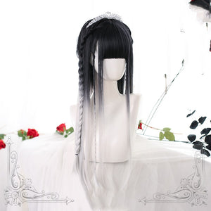 Alicegardens Black and White Gradient Long Straight Inner Button Synthetic Lolita Wig  ALICE0026