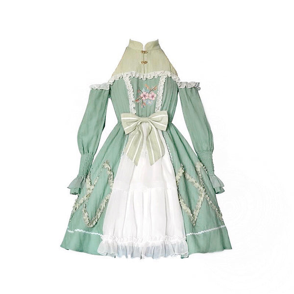 Alicegardens Painted Green Open Shoulder Qi Lolita Dress OP AG0374
