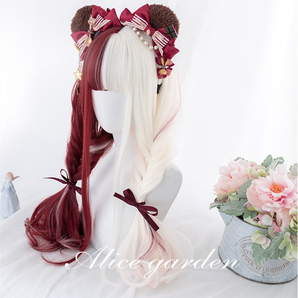 Alicegardens Paradise Half Red and Half White Long Synthetic Wig With Bangs AG0252