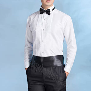 ITOPFOX Long Sleeve White Shirt with Bow Tie for Men, Cotton Button Down Shirt Top