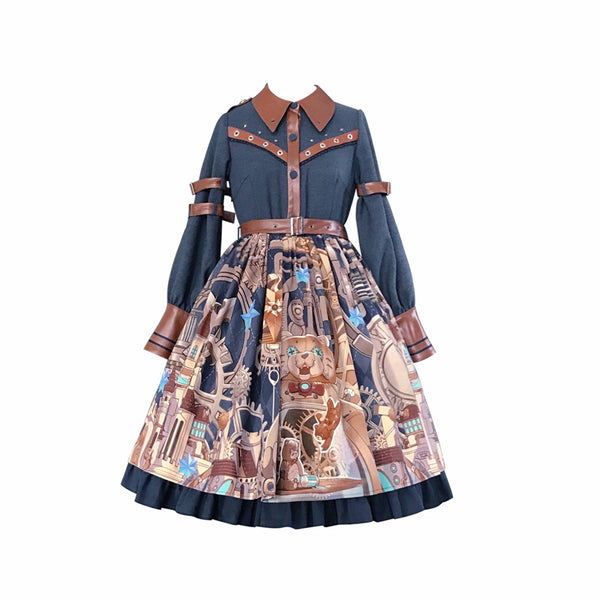 Alicegardens Steam Punk Lolita Dress Mechanical Bear Print OP