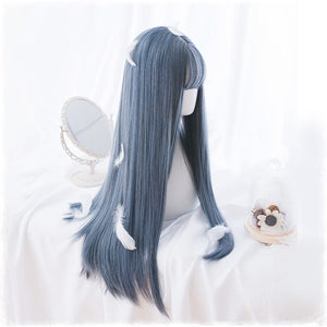 Alicegardens  Long Straight Hair Gray Blue Lolita Wig With Bangs AG0200