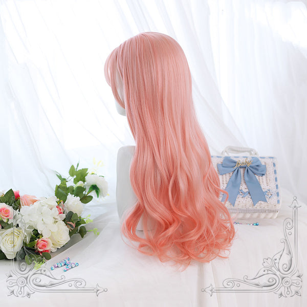 Alicegardens Peach Oolong With Bangs Long Wavy Synthetic Wig ALICE0047