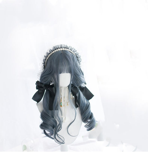 Alicegardens  Haze Blue Matte Long Curly Synthetic Lolita Wig  ALICE0001
