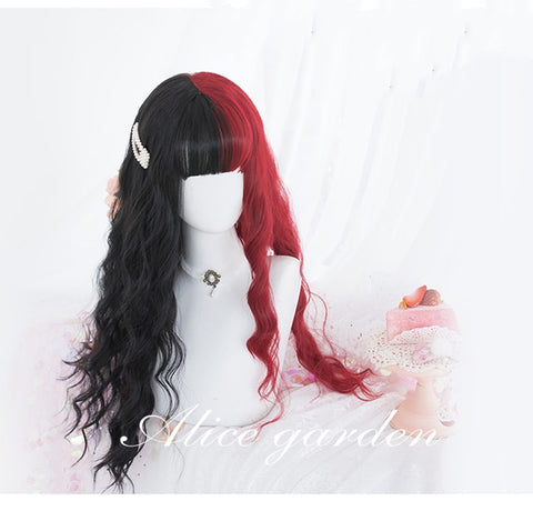 Alcegardens Melantha Half Black and Half Red Long Wavy Synthetic Wig AG0265