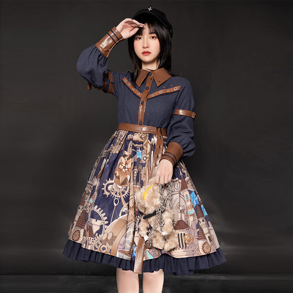 Alicegardens Steam Punk Lolita Dress Mechanical Bear Print OP