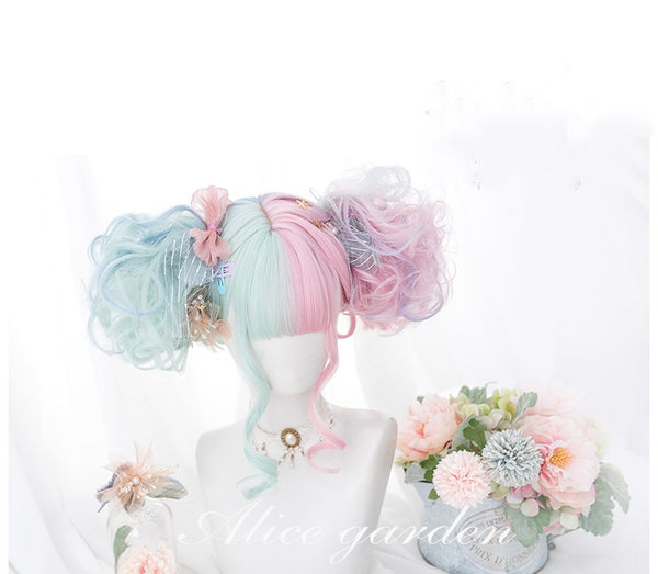 Alicegardens Carousel Half Mint and Half Pink Long Wavy Synthetic Wig ALICE0012