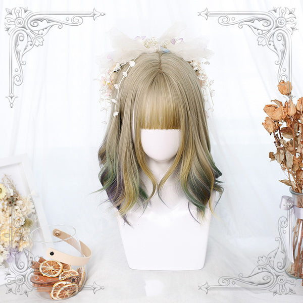 Gradient Short Micro Curly Synthetic Lolita Wig with Bangs ALICE0097