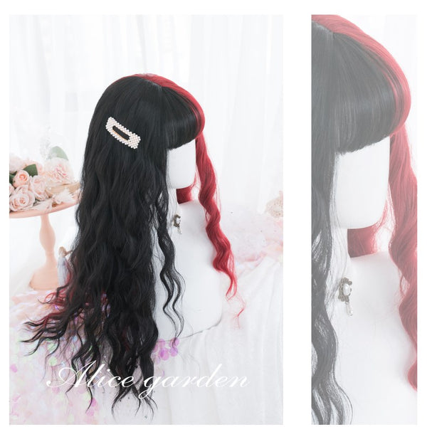 Alcegardens Melantha Half Black and Half Red Long Wavy Synthetic Wig AG0265