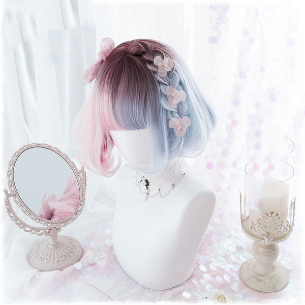 Alicegardens Tea Dyed Blue Pink Gradient Lolita BoBo Wig AG0237