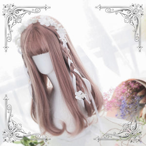 Letitia Grey Pink Air Bangs Long Straight Inner Button Synthetic Lolita Wig ALICE0069