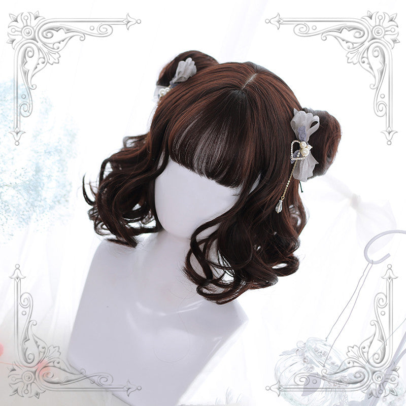 Chocolate Air Bangs Short Curly Synthetic Lolita Wig   ALICE0114