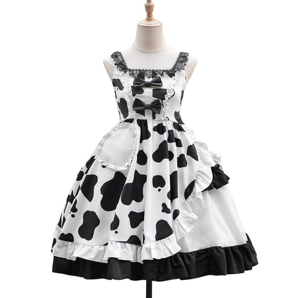 Alicegardens Cow Print Asymmetric Skrit Sweet Lolita Dress