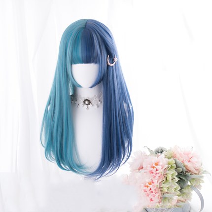 Alicegardens Half Blue and Half Green Long Synthetic Wig With Bangs ALG0250