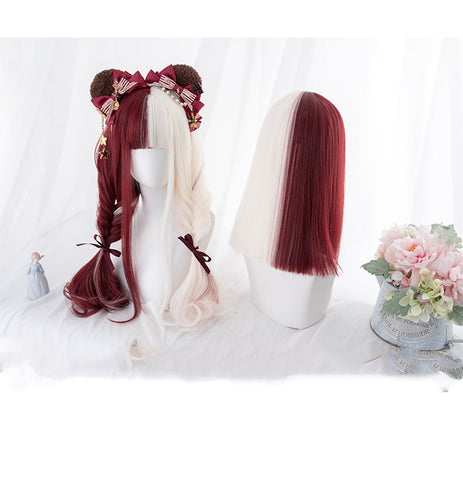 Alicegardens Paradise Half Red and Half White Long Synthetic Wig With Bangs AG0252