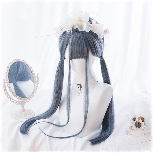 Alicegardens  Long Straight Hair Gray Blue Lolita Wig With Bangs AG0200