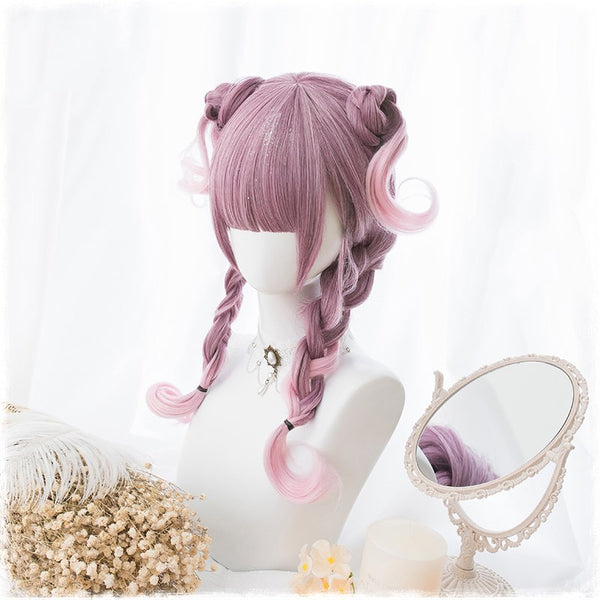 Alicegardens Lolita Purple Gradient Light Pink Wave Curly Wig AG0232