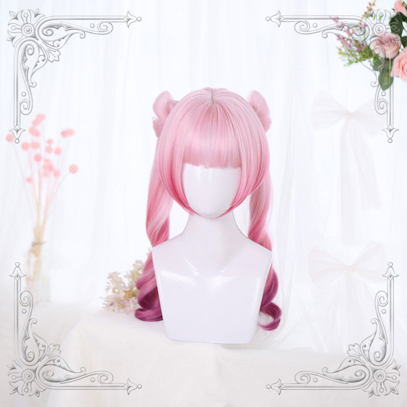 Pink Gradient Double Ponytail Long Curly Synthetic Lolita Wig  ALICE0046