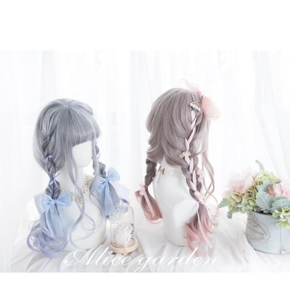 Alicegardens Frost Blue/Cherry Pink Long Curly Synthetic Lolita Wig AG0269