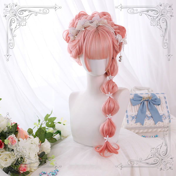 Alicegardens Peach Oolong With Bangs Long Wavy Synthetic Wig ALICE0047