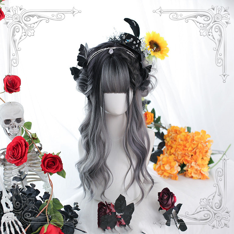 Gray Gradient Long Wavy Curly Synthetic Lolita Wig  ALICE0086