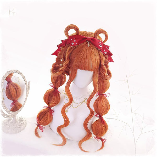Alicegardens Orange Double Ponytail Long Curly Wig AG0229