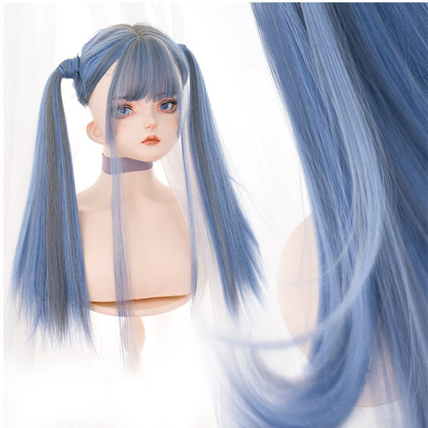 Blue-gray Long Straight Synthetic Lolita Wig  ALICE0014