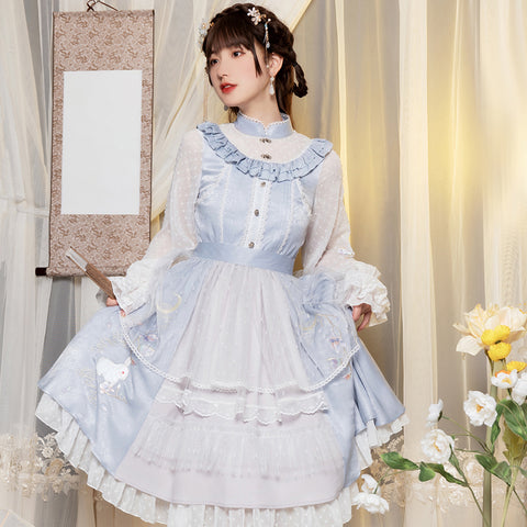 Alicegardens Silver Candle Embroidered Bunny Qi Lolita Dress OP AG0414