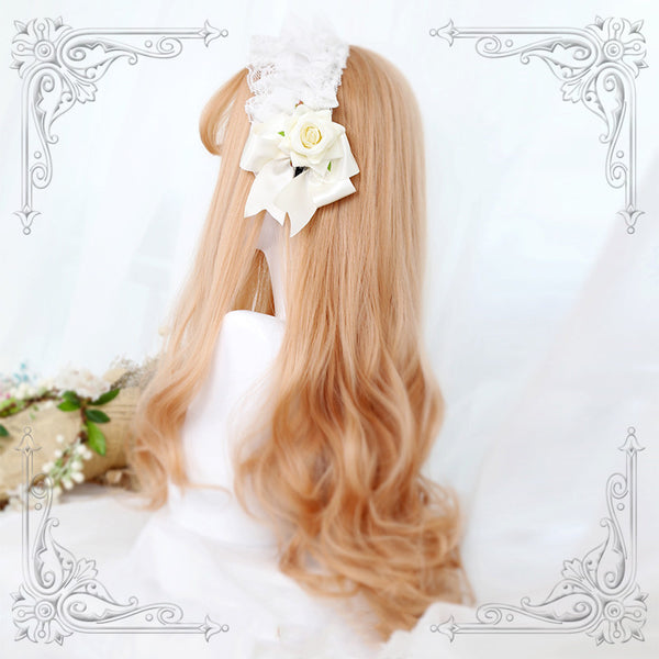 Coral Tea Air Bangs Long Big Curly Synthetic Lolita Wig  ALICE0108