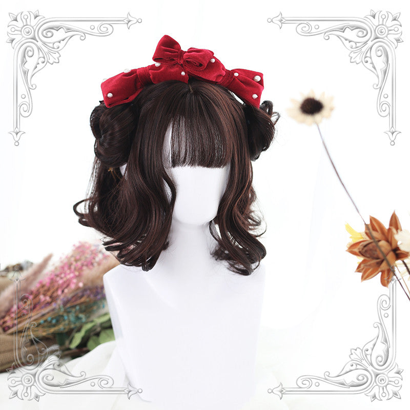 Dark Chestnut Air Bangs Short Curly Synthetic Lolita Wig ALICE0102