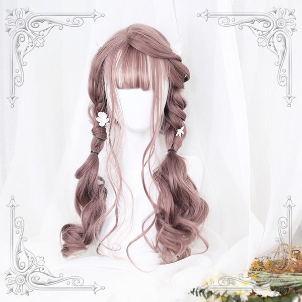 Dolles Gray Pink Air Bangs Long Curly Synthetic Lolita Wig ALICE0100