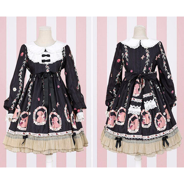 Gothic Lolita Long Sleeve Print Bud Dress AGD006