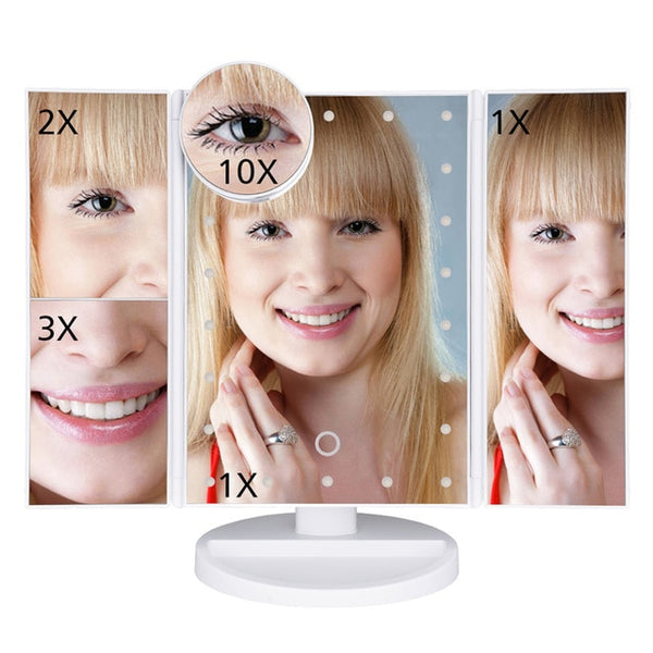 LED Touch Screen 22 Light Makeup Mirror Table Desktop Makeup 1X/2X/3X/10X Magnifying Mirrors Vanity 3 Folding Adjustable Mirror
